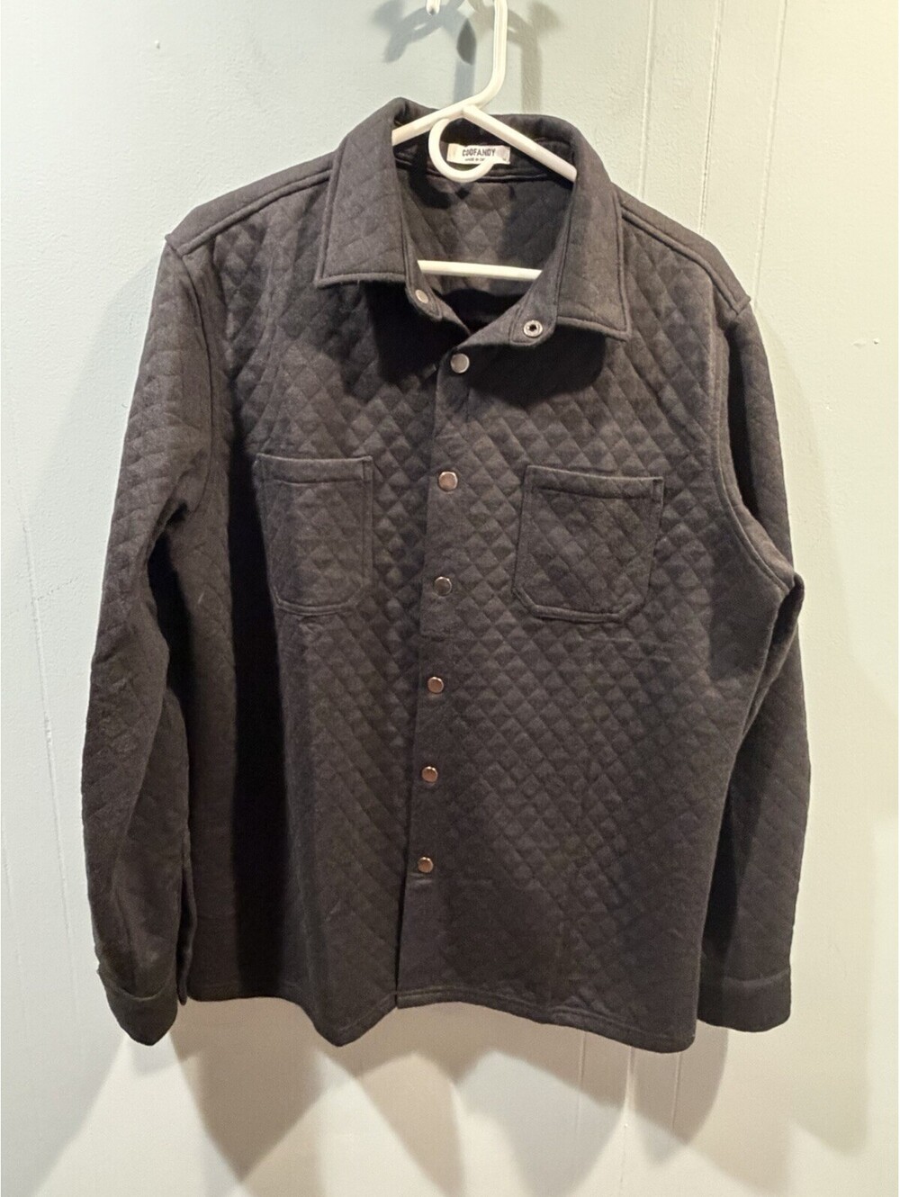 Mens Coofandy Quilted Black Snap Buttons Sweater Size Medium